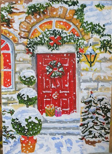 Carol C.Christmas at home, mixed media.